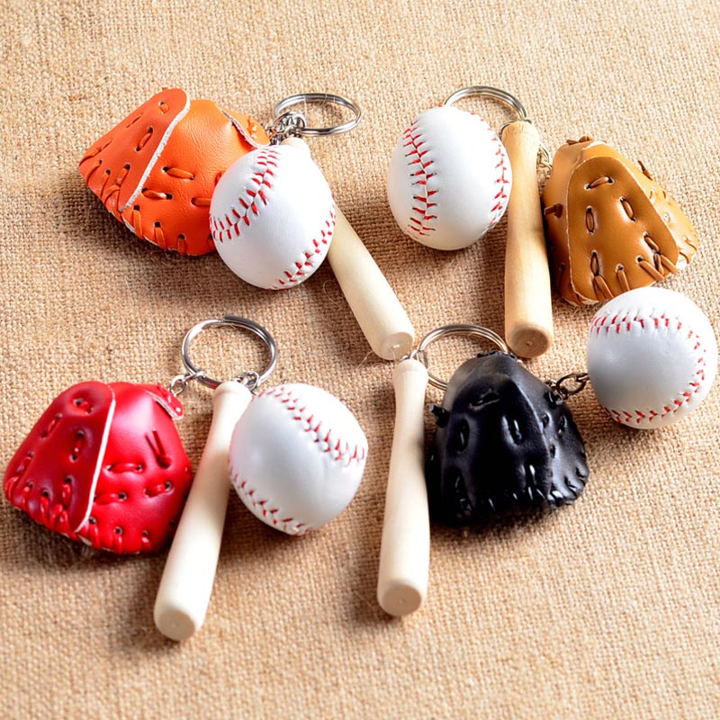 Baseball Bat Wooden Bat Baseball Glove Mini Keychain