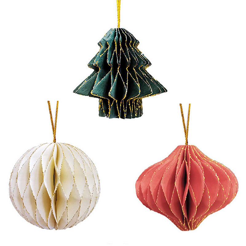 Christmas Tree Shiny Paper Honeycomb Ball Flower Lantern