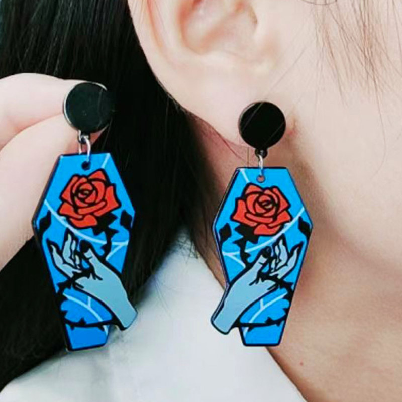 Gothic Coffin Bat Earrings