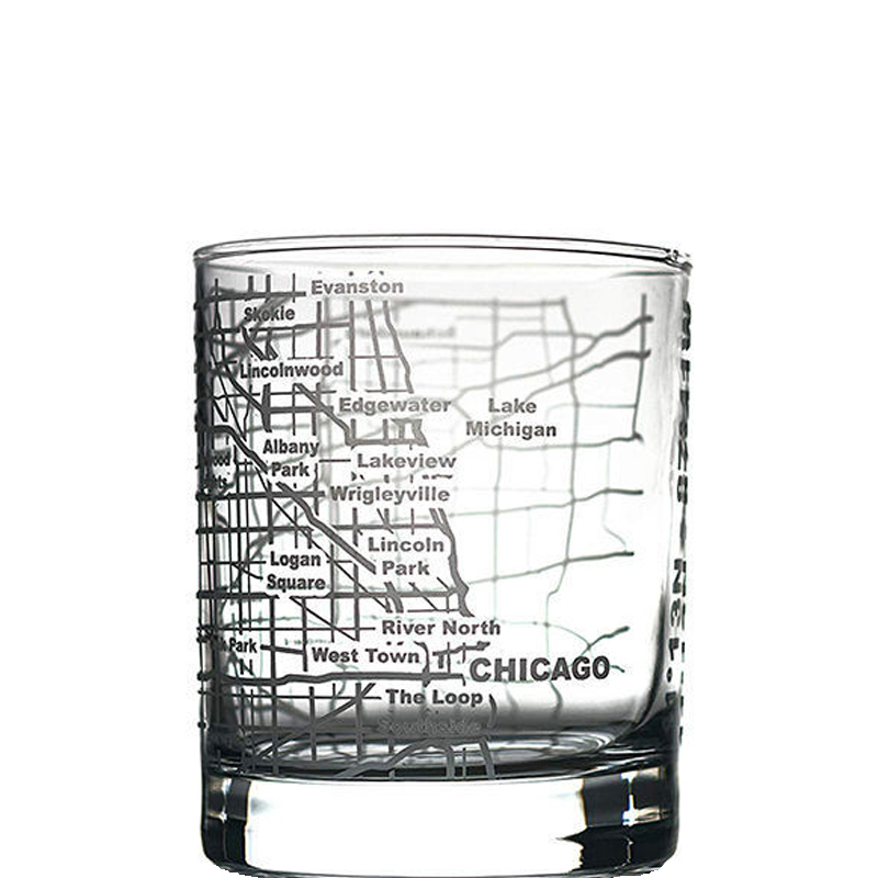 Custom Print Etched Map Whiskey Glass Rock Cup