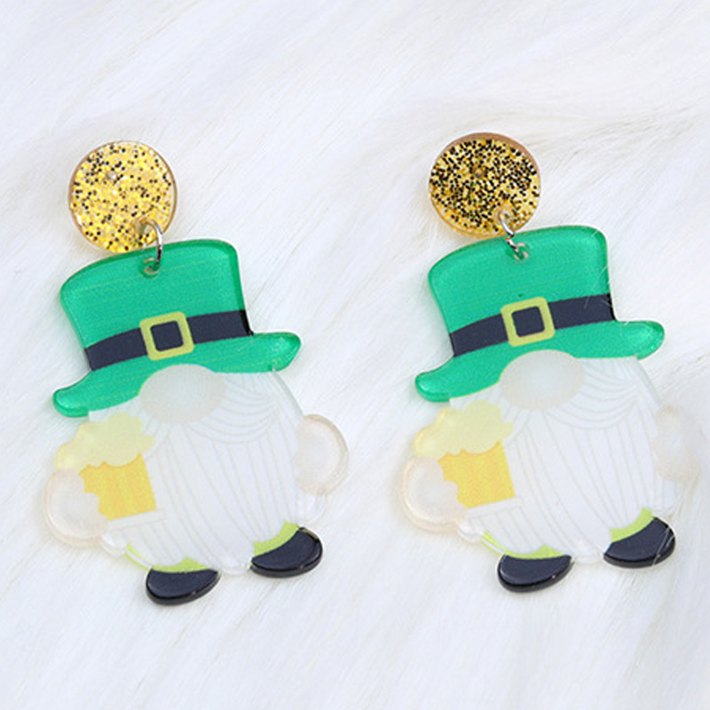 Cute Fun Green Hat Bearded Earrings