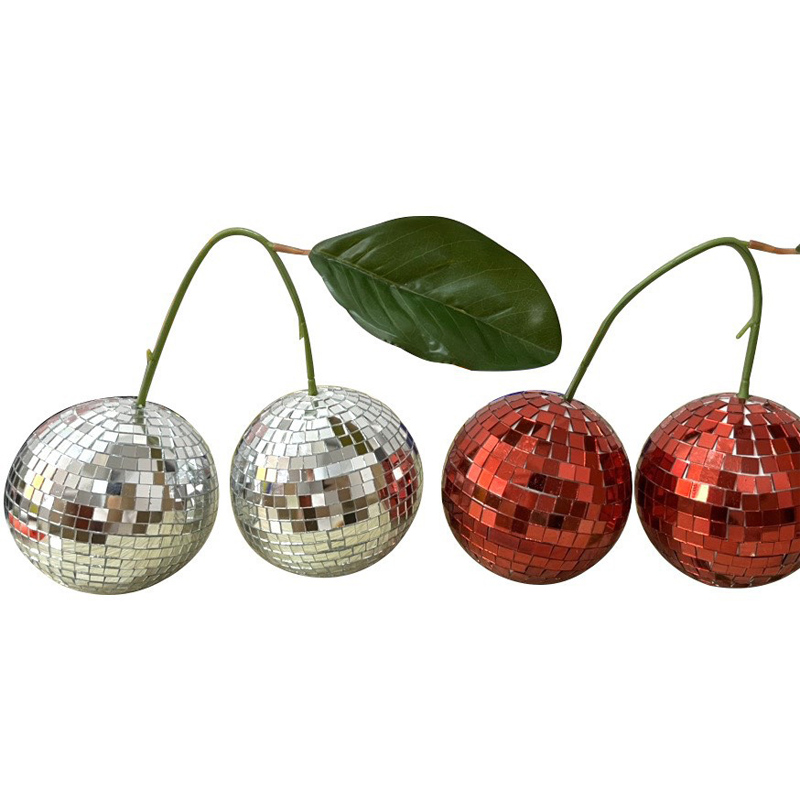 Double Mirror Ball Red Silver Cherry Disco Balls Decor