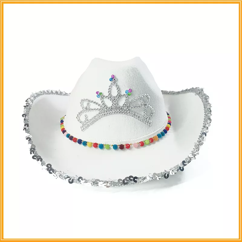 Felt Cowboy Hat with Color Pom Pom Edge