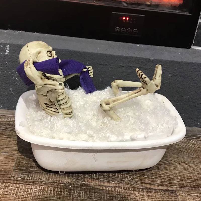 Halloween Skeleton Decorations in the Bath crock