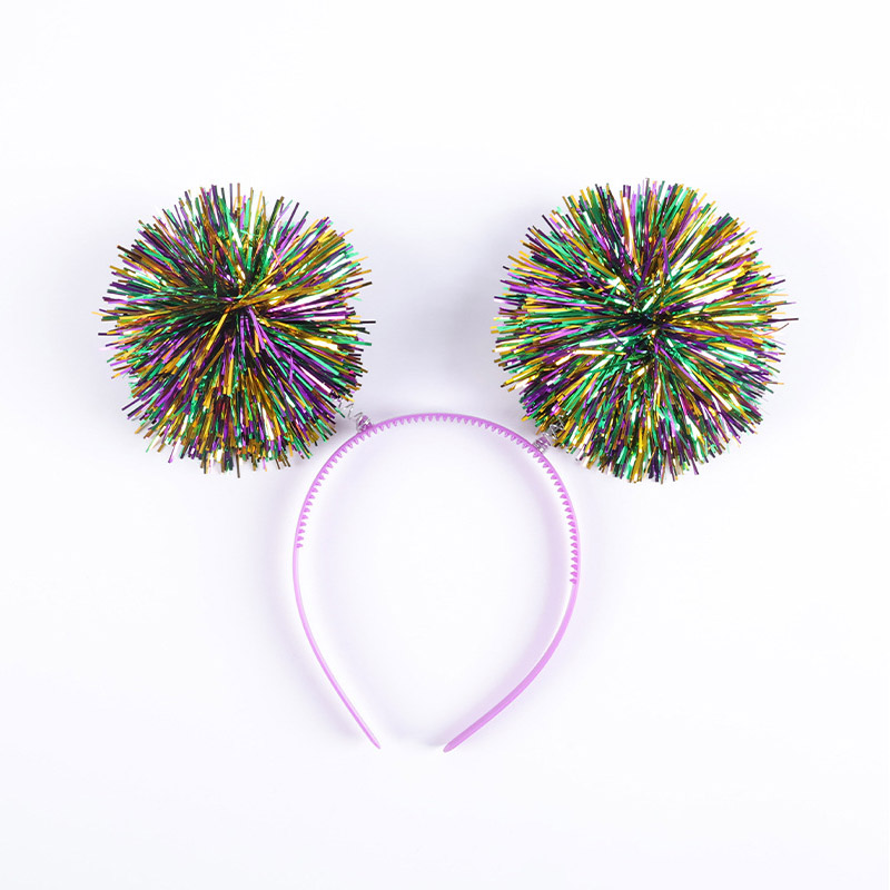 Mardi Gras Pom Poms Tinsel Headband