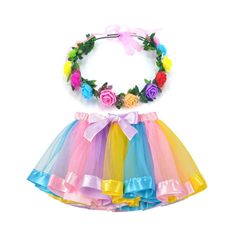 Mesh Short Dress Ribbon Bow Tutu Skirts With Headband