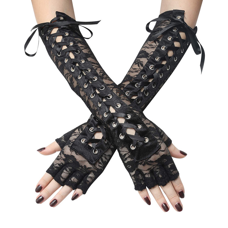 Ribbon Fingerless Fishnet Mesh Etiquette Party Gloves