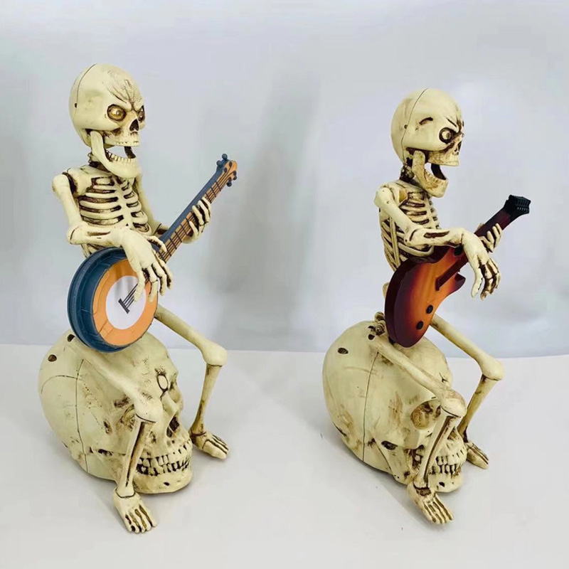 Rock & Roll Sit Skeleton Playing Electric Guitar Figurine