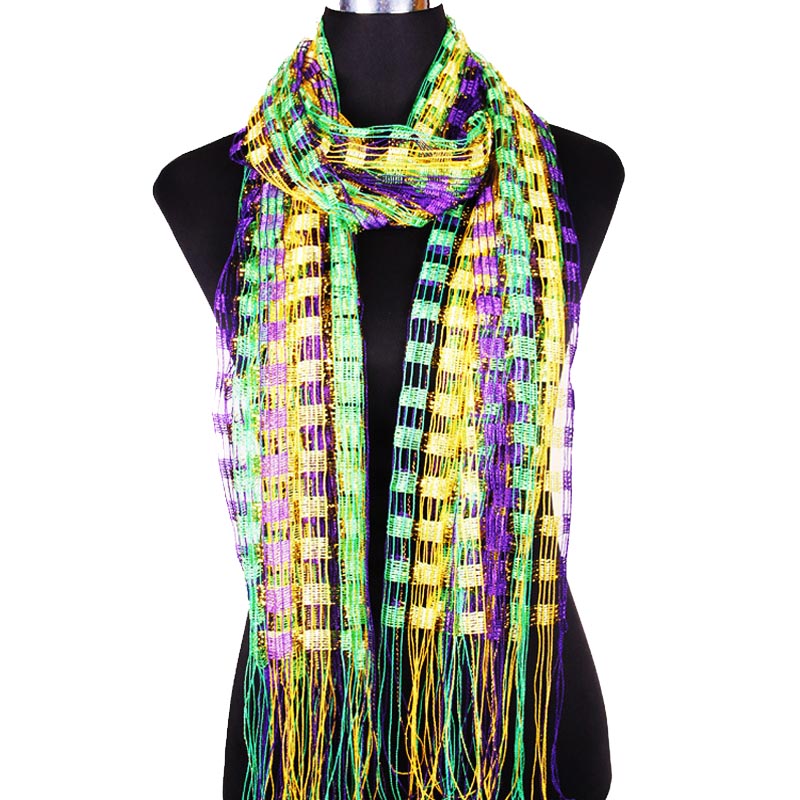 Shimmer Scalloped Edge Scarf With Fringe Tassel