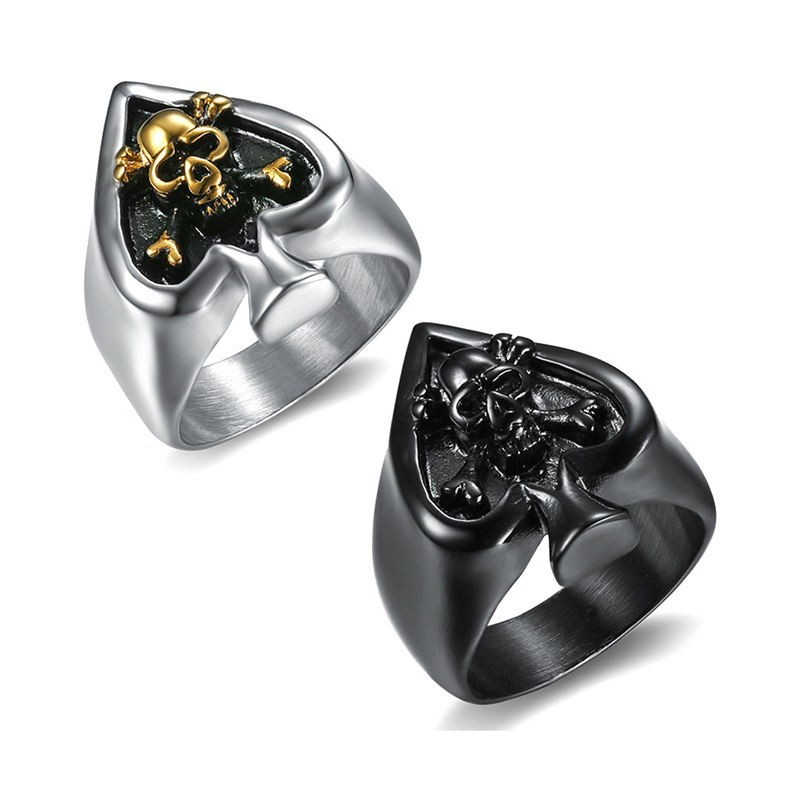 Spades A Shaped Stainless Steel Skull Ring