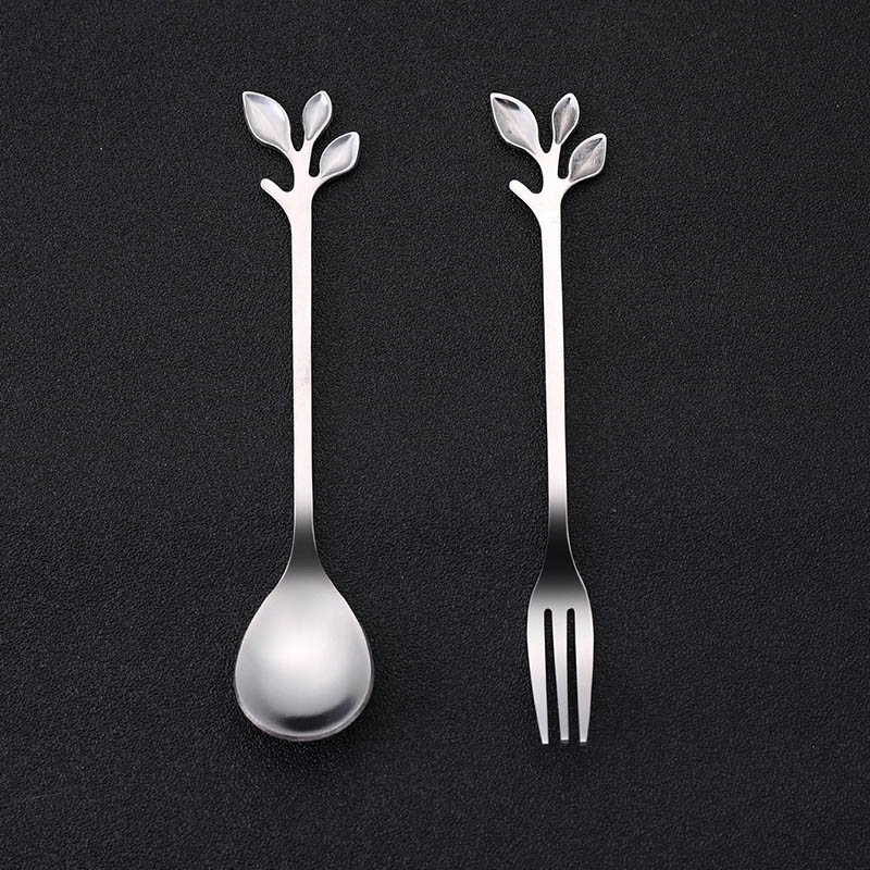 Stainless Steel Spoon Branch Leaves Spoons Fork